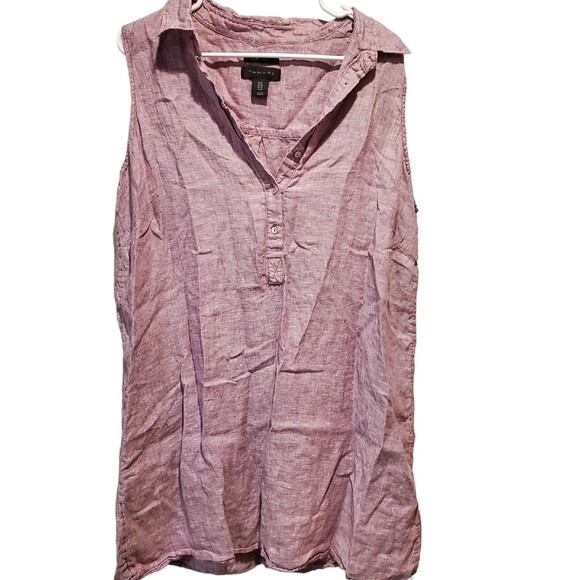 Tahari 100% Linen Sleeveless Henley Tank Large Purple Buttons Relaxed Size 1X - Picture 3 of 9